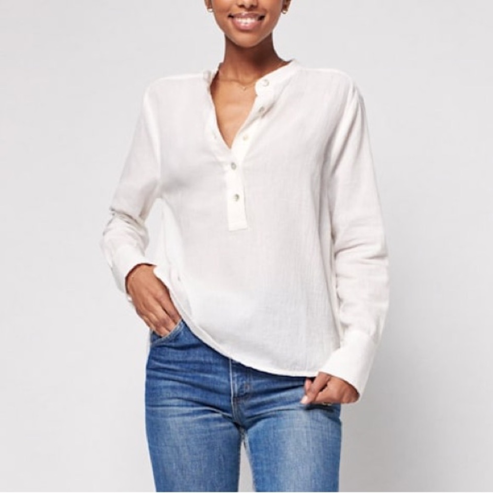 Faherty Dream Cotton Gauze Collarless Shirt Size Large